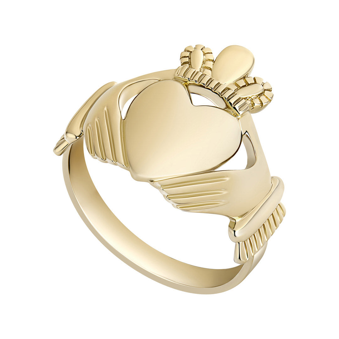 product image of yellow gold large claddagh ring form men