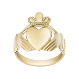 product shot of yellow gold large claddagh ring form men - front of the claddagh heart