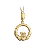 nine karat Gold Light Claddagh Pendant S4062 from Solvar Jewellers, Ireland