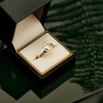 Ladies light weight gold Claddagh ring in Solvar branded ring box 2