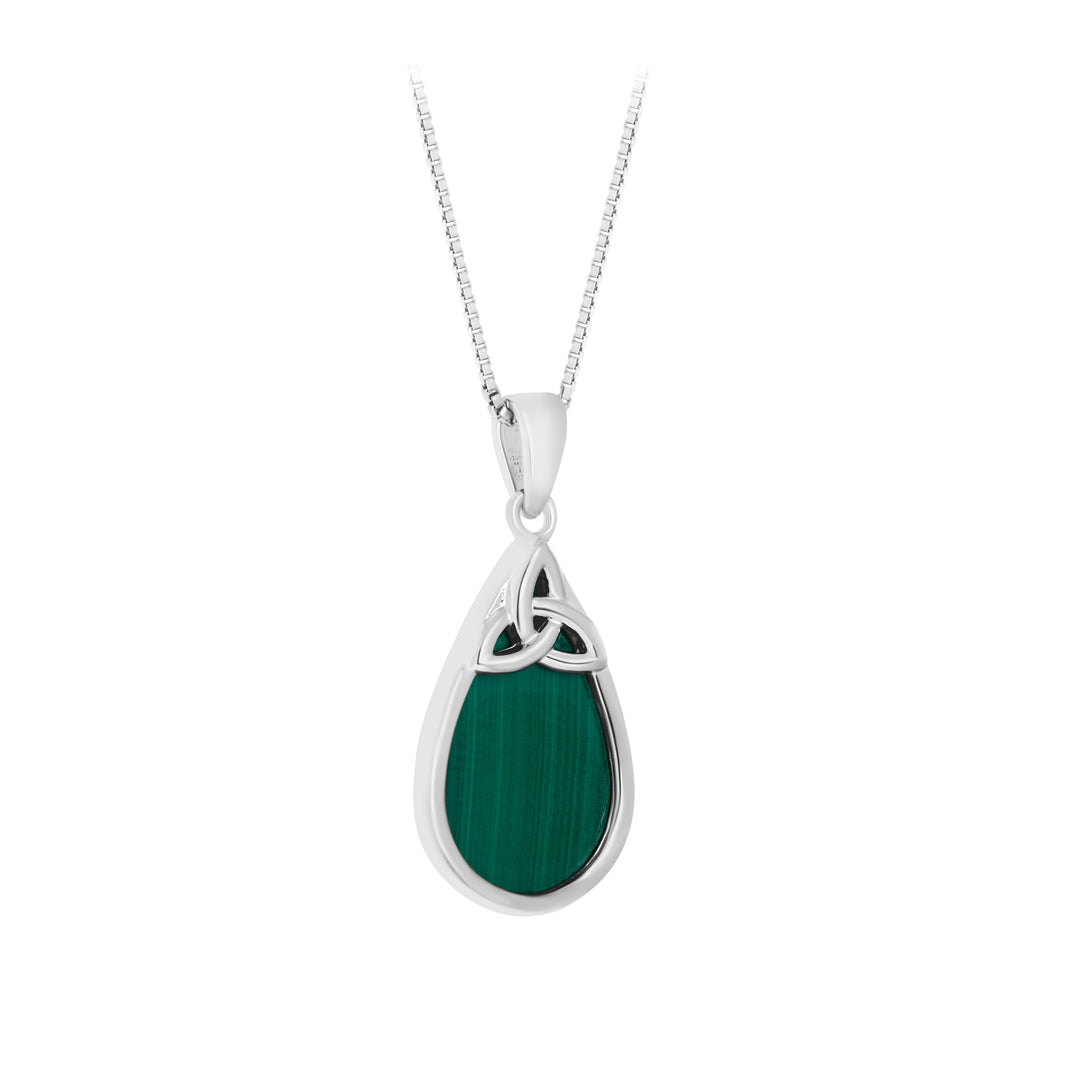 stock image of Silver Malachite Oval Trinity Knot Necklace from Solvar