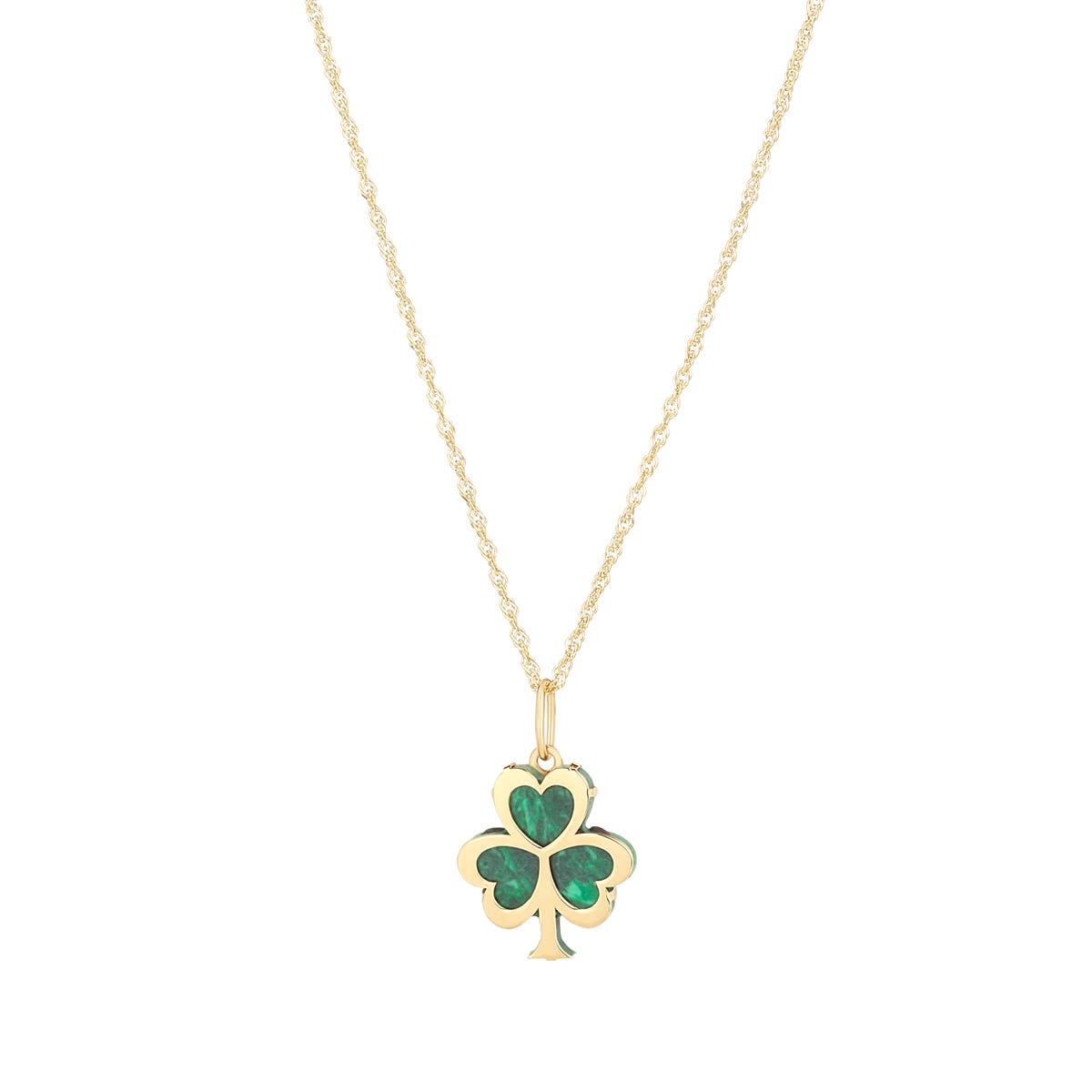 Solvar 10k gold malachite shamrock necklace S46925