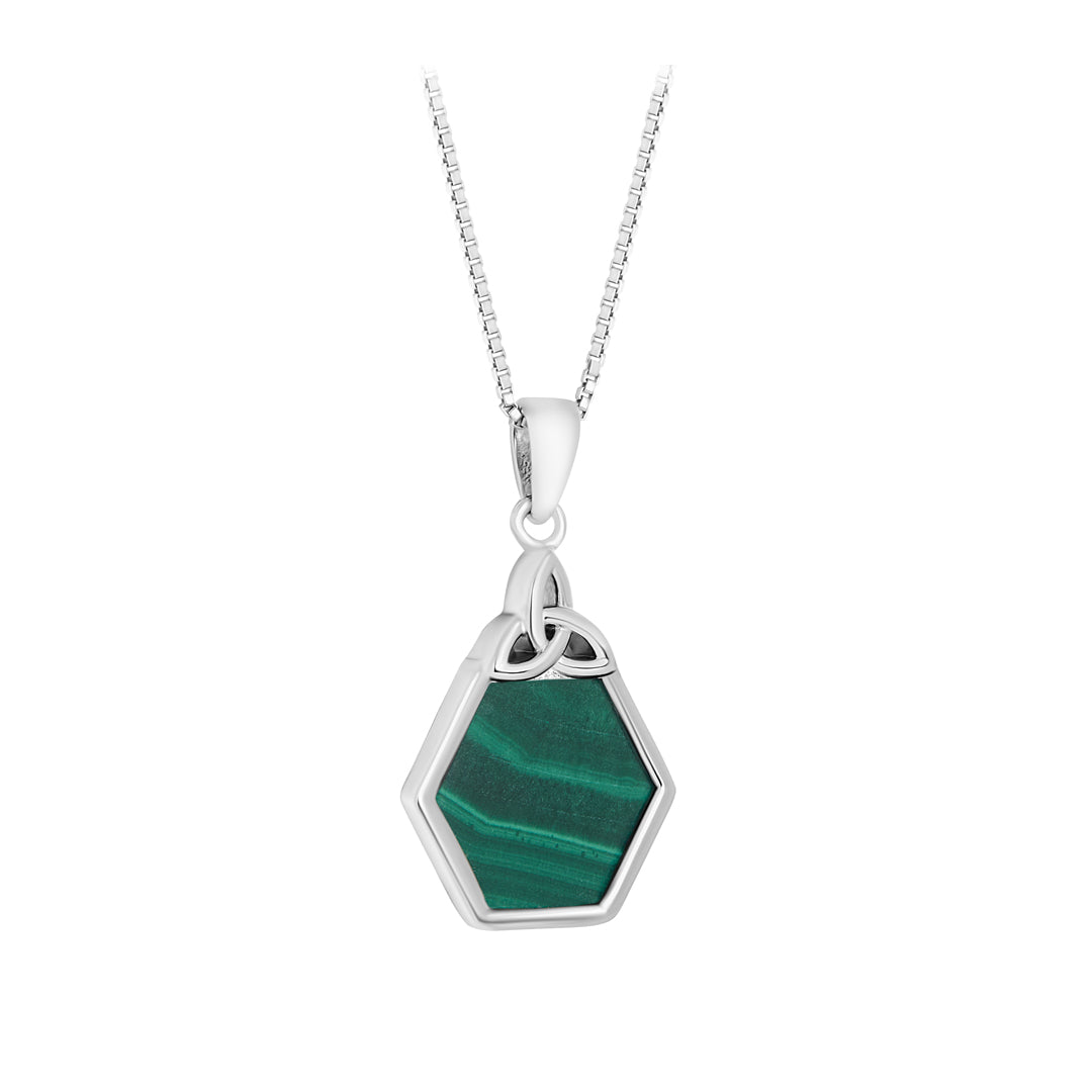 stock image of Malachite Hexagon Trinity Knot Necklace from Solvar