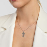 Marcasite Celtic Cross necklace on a model