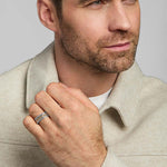 male model wearing mixed metal Celtic knot band ring from Solvar