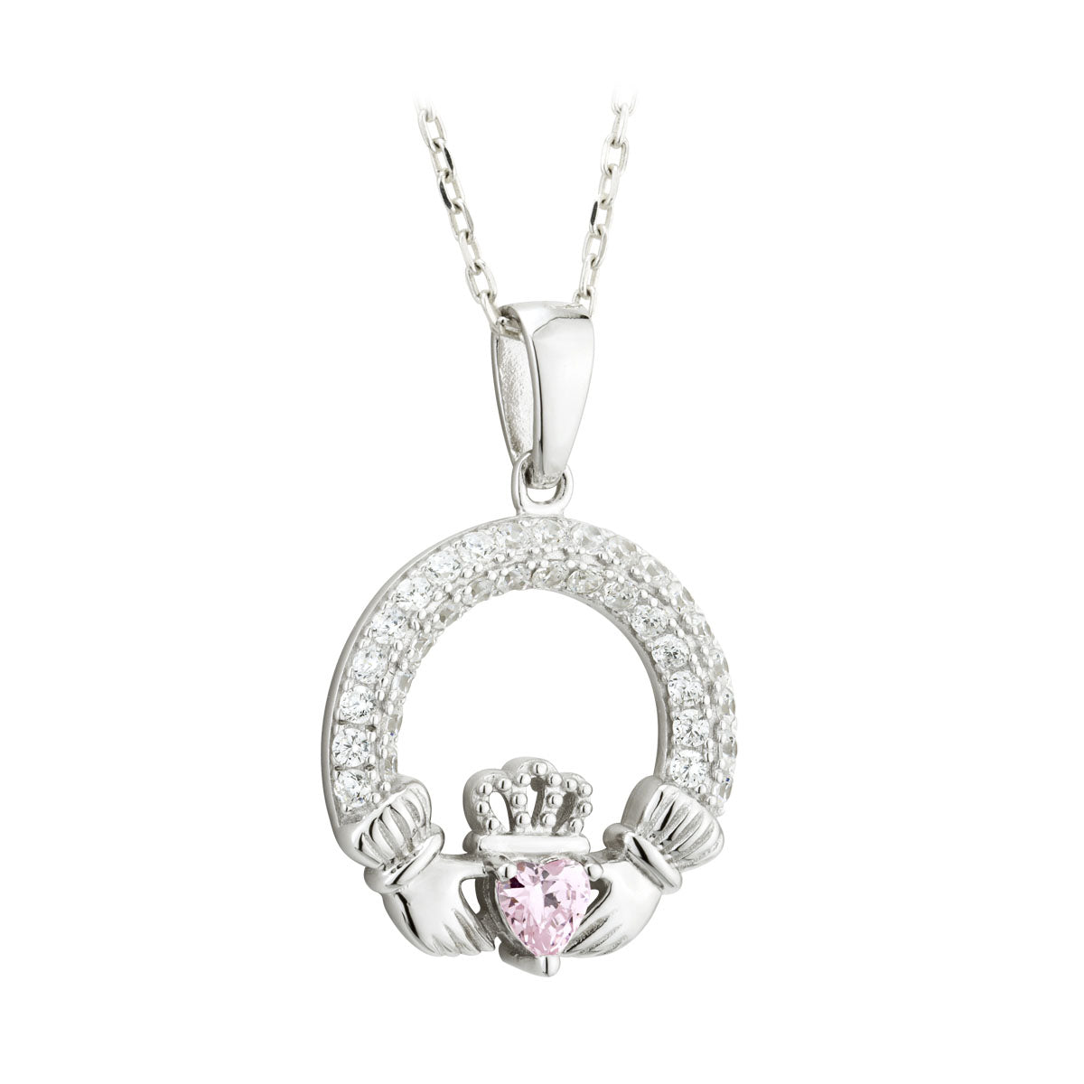 october birthstone rose claddagh necklace S46117-10 from Solvar