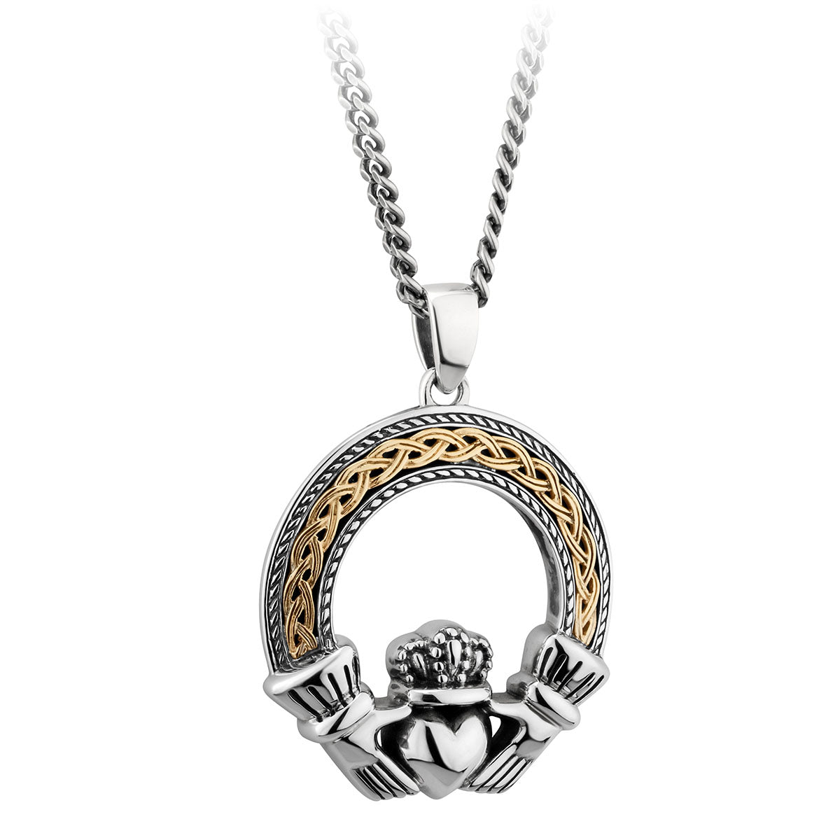 sterling silver and 10k gold celtic claddagh pendant s46453 from Solvar