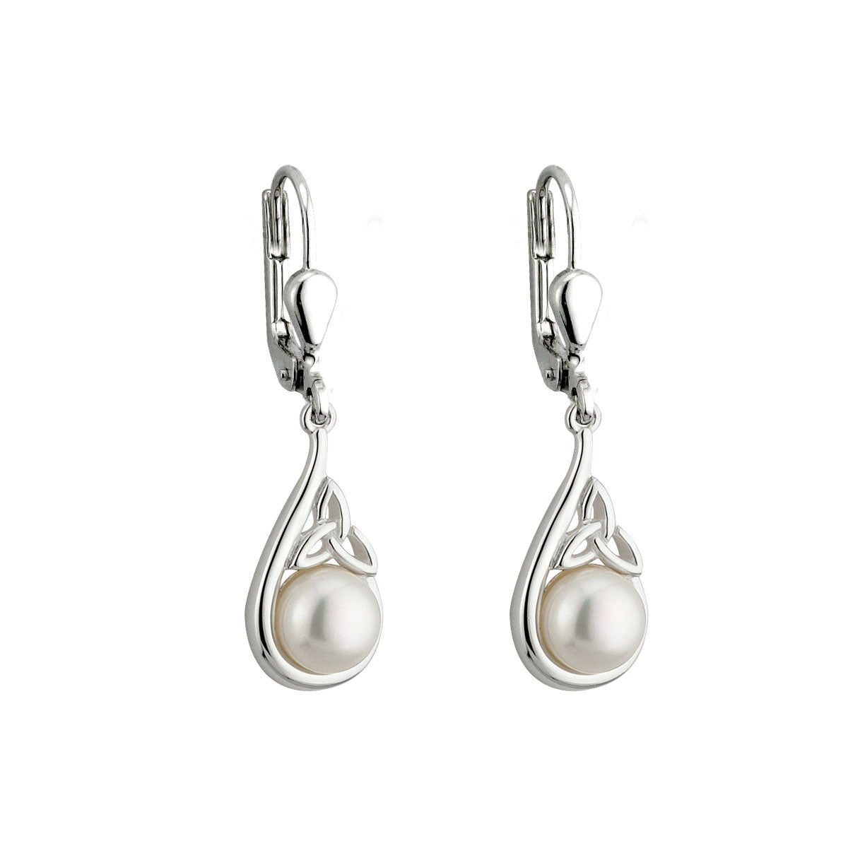 sterling silver pearl trinity knot drop earrings s33281 from Solvar