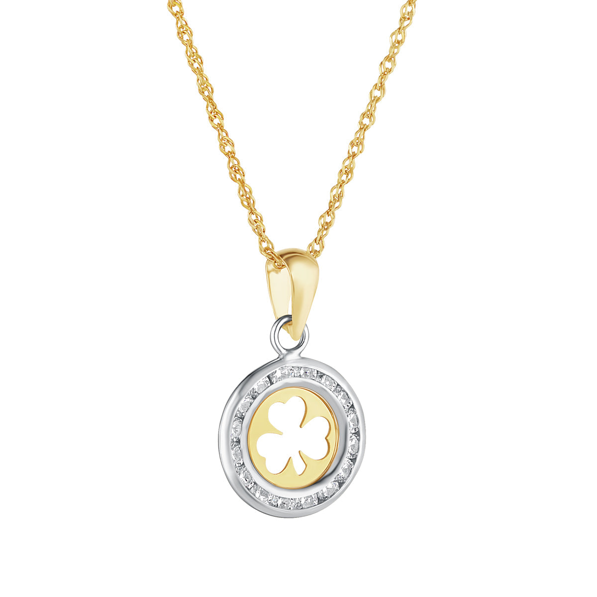 10K Gold Small Round CZ Shamrock Pendant S46977 from Solvar Irish Jewellery