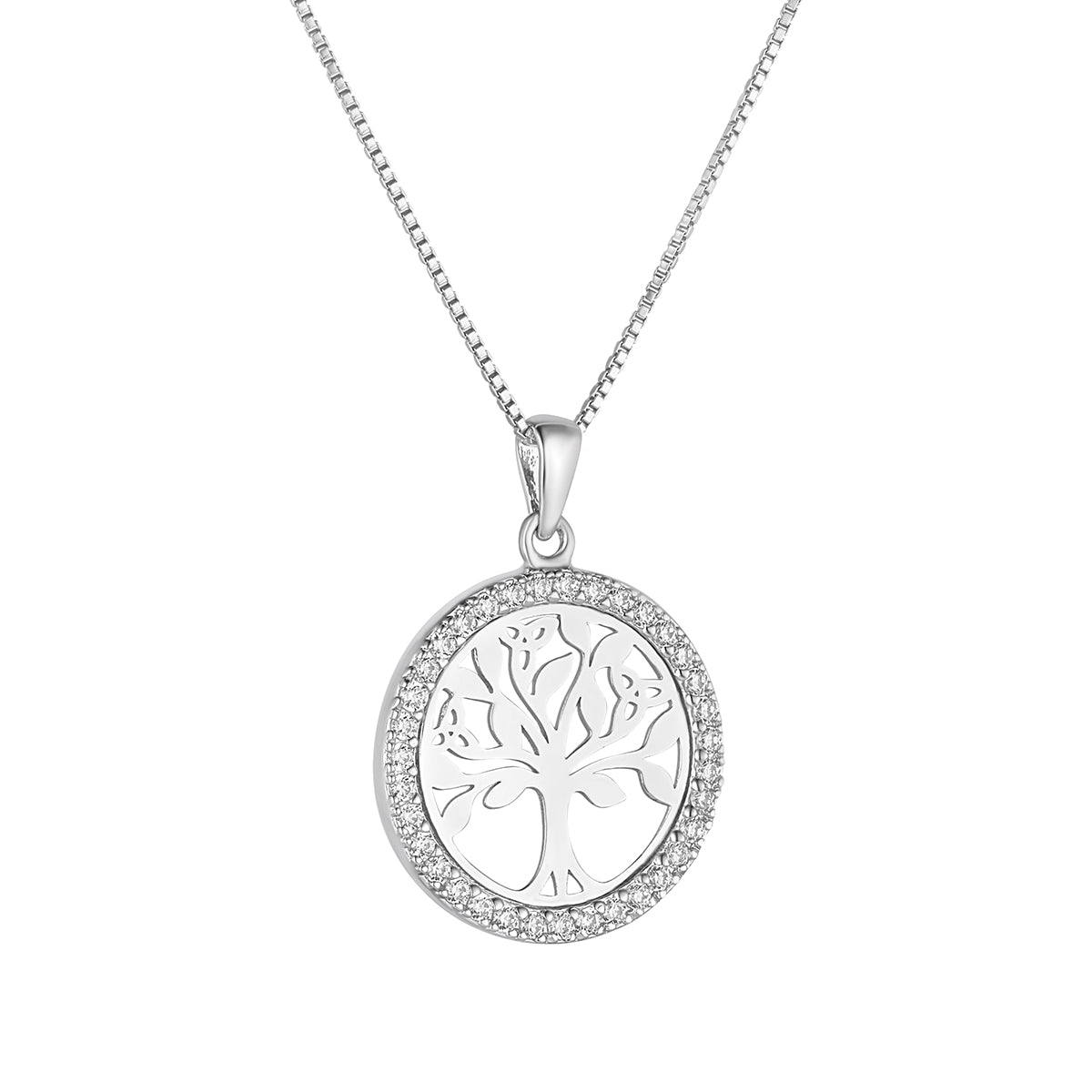 Stock image of Solvar sterling silver cz round tree of life necklace s47014