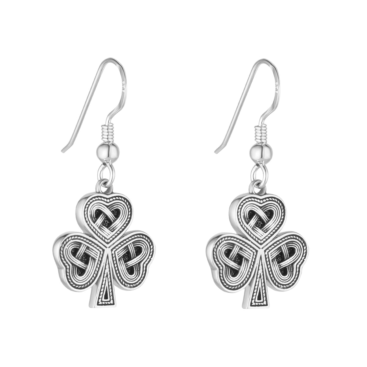 Oxidised Silver Celtic Shamrock Earrings S34250 on white background