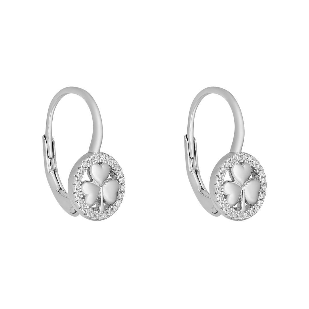 stock image of Sterling Silver Cz Round Shamrock Drop Earrings from Solvar