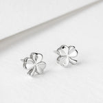 lifestyle image of Solvar silver shamrock stud earrings s3094