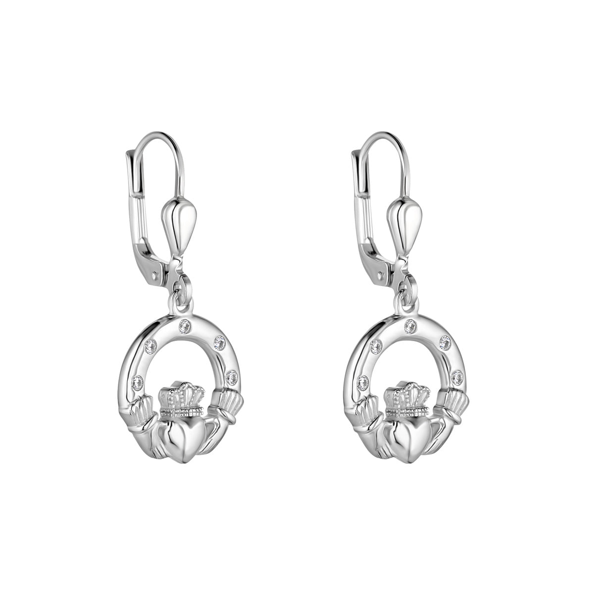 Stock image of Solvar flush set cz claddagh drop earrings s34213