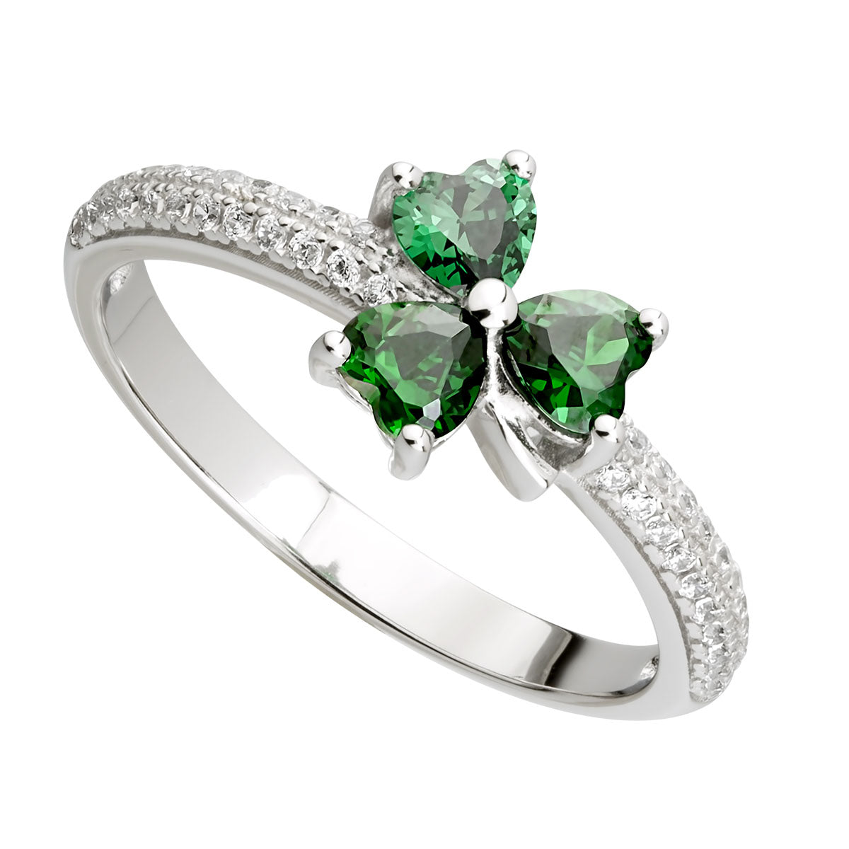 ladies sterling silver green cubic zirconia shamrock ring s21039 from Solvar