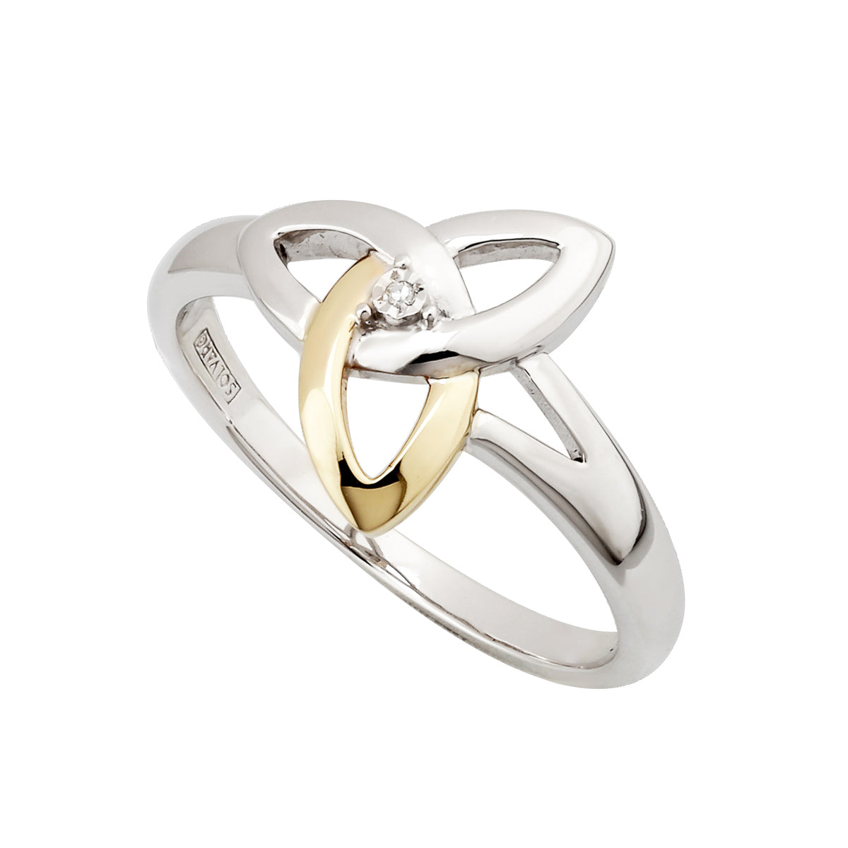 sterling silver and gold diamond trinity knot ring s2977 from Solvar