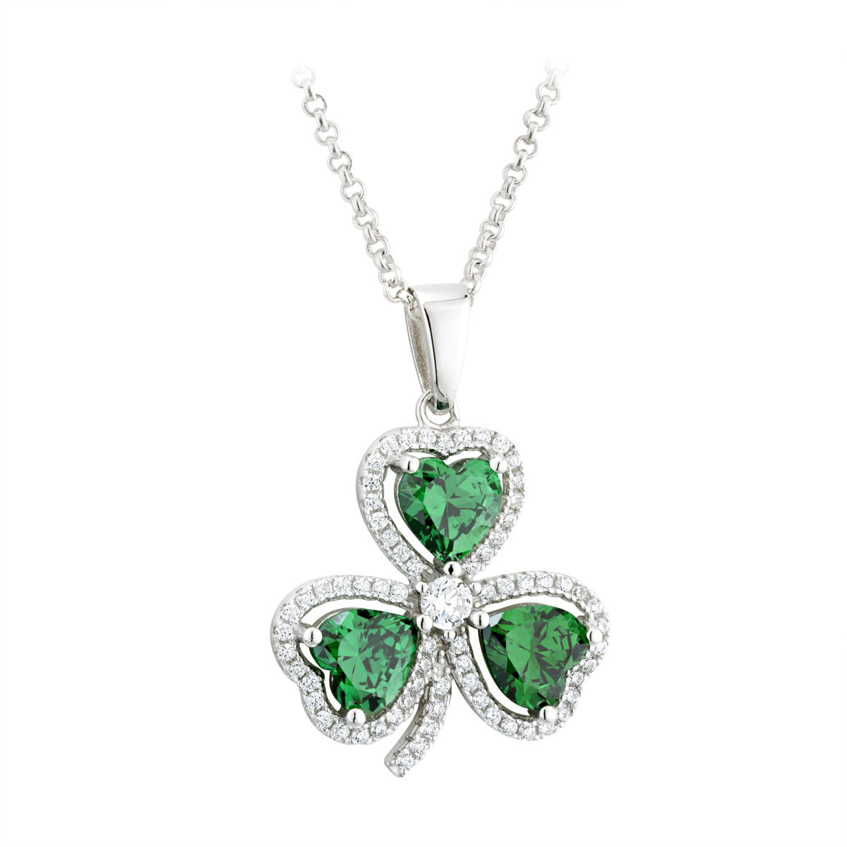 sterling silver green cubic zirconia shamrock pendant s46187 from Solvar