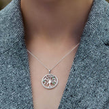 irish tree of life necklace on a model