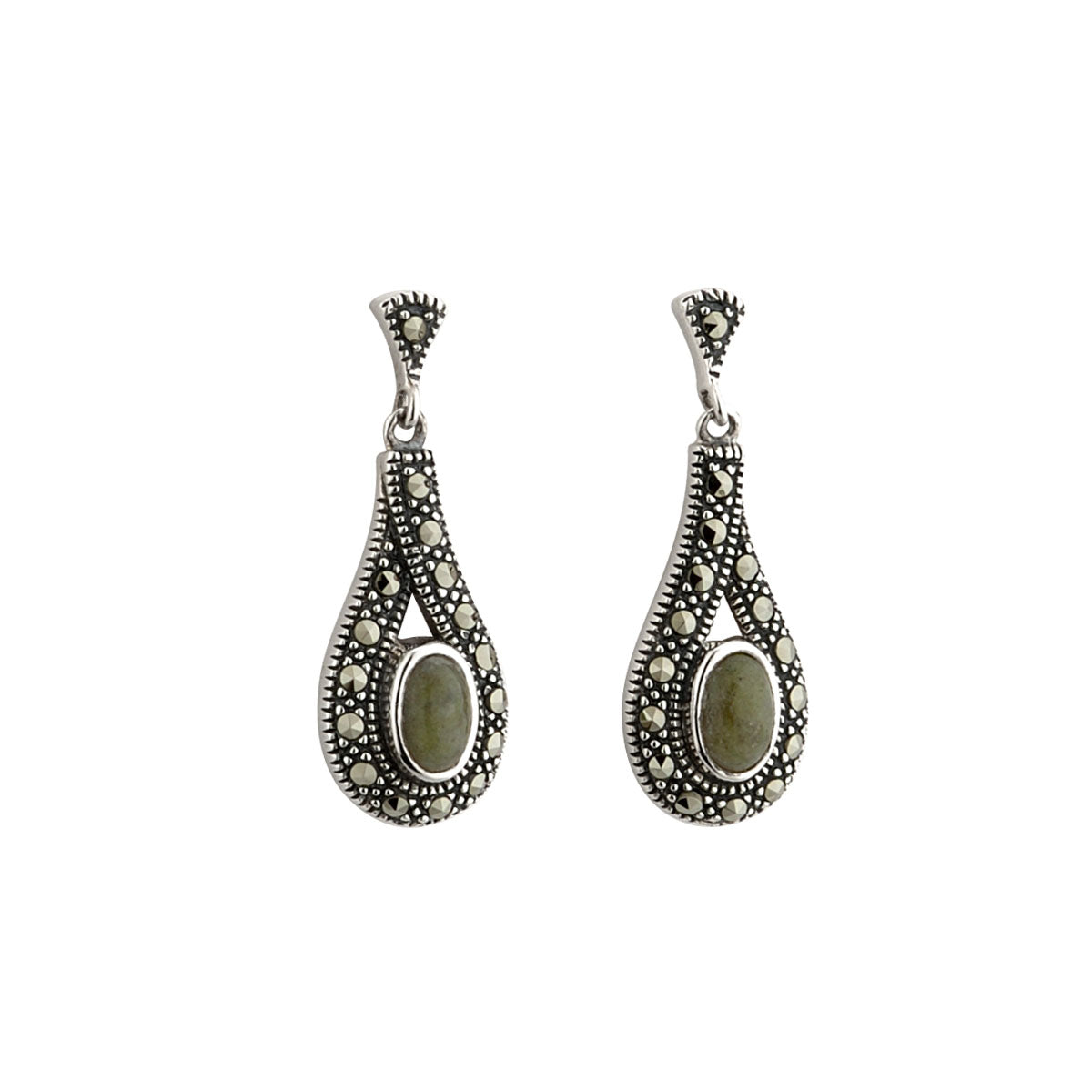 sterling silver connemara marble and marcasite celtic earrings s33397 from Solvar