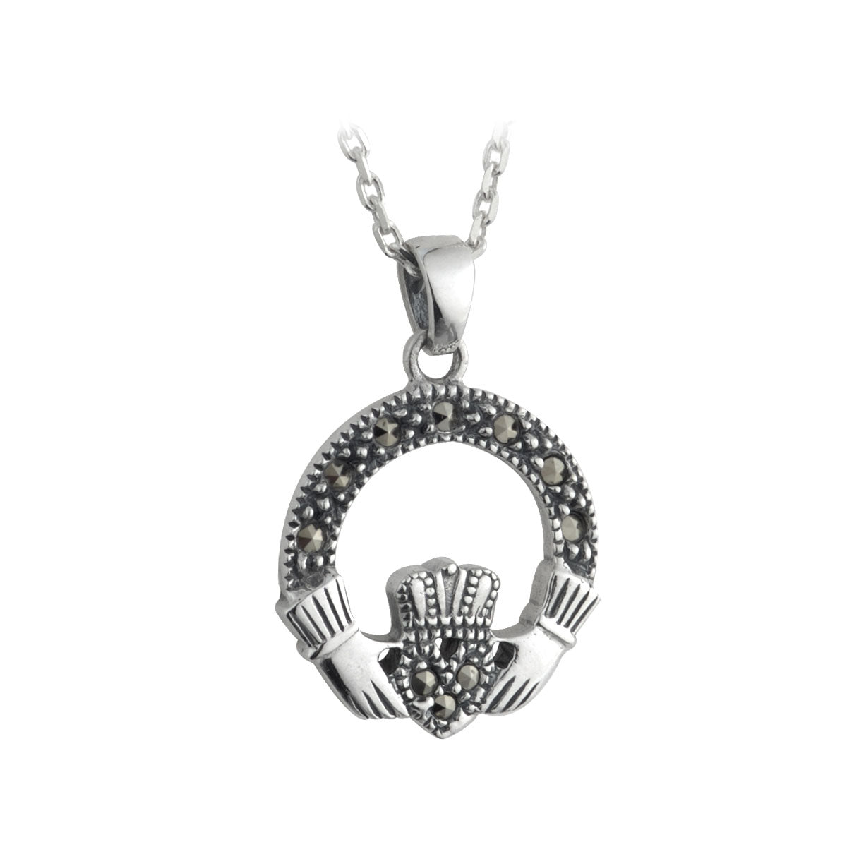 sterling silver marcasite small claddagh pendant s4509 from Solvar