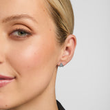 small silver trinity knot stud earrings on a model