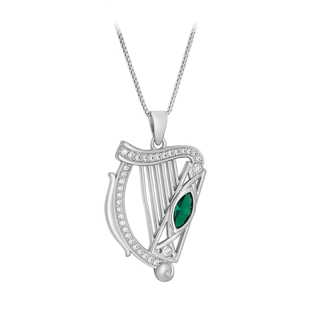 Product image of Sterling Silver Green Cz Harp Pendant from Solvar jewellery