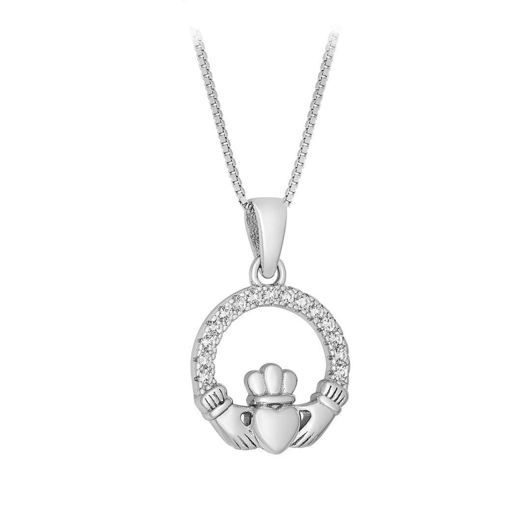 stock image of Cz Small Round Claddagh Pendant from Solvar