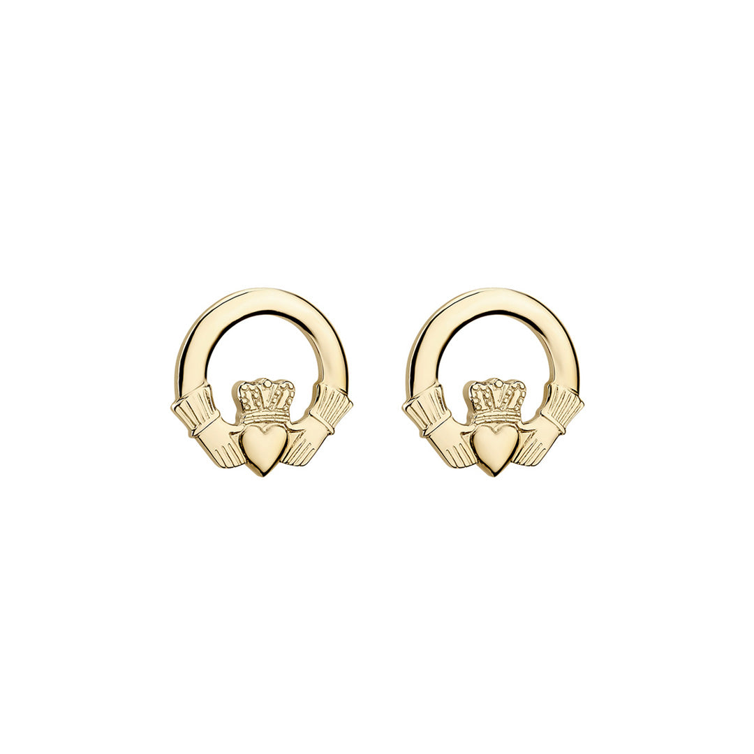 plain image of solvar gold small claddagh stud earrings on the white background