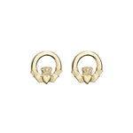 plain image of solvar gold small claddagh stud earrings on the white background