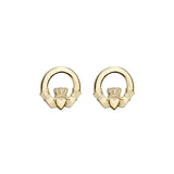 plain image of solvar gold small claddagh stud earrings on the white background