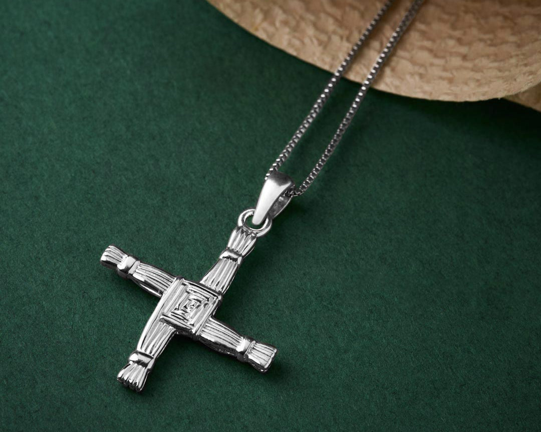 lifestyle image of silver st brigids cross necklace from Solvar