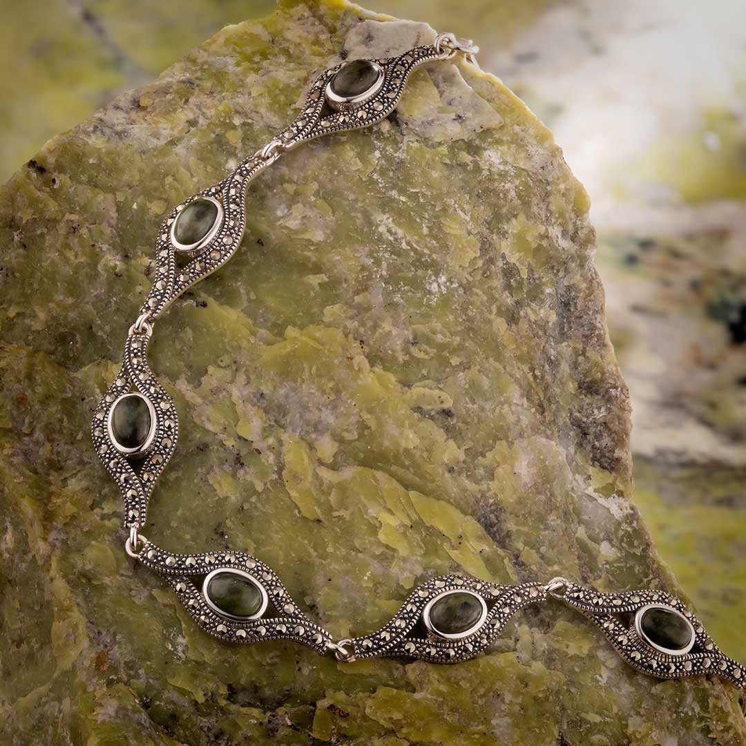 styled image of sterling silver connemara marble and marcasite celtic bracelet s5726 from Solvar