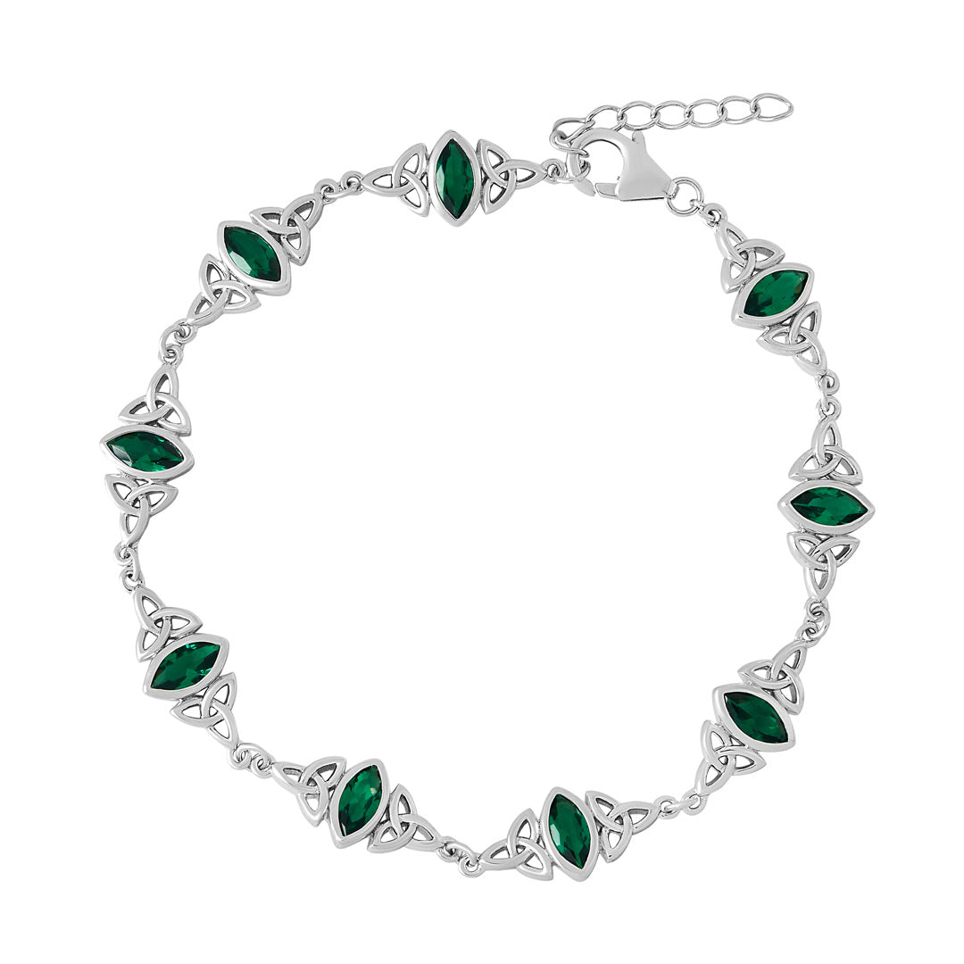 stock image of Sterling Silver Green Cz Trinity Knot Bracelet from Solvar