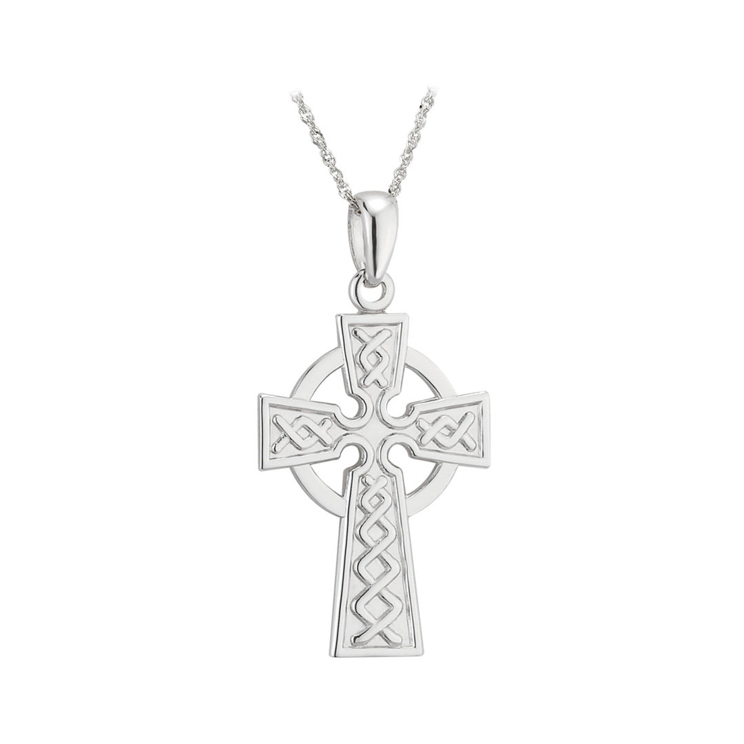 plain image of solvar white gold celtic cross necklace on the white background