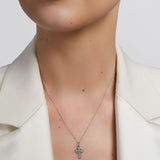 solvar white gold small celtic cross necklace on a model