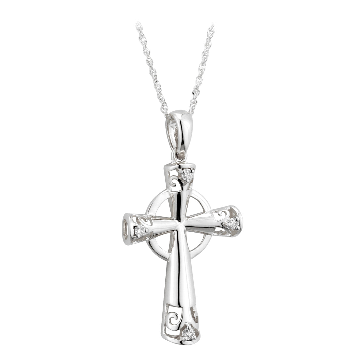 14k white gold diamond celtic cross pendant s45607 from Solvar