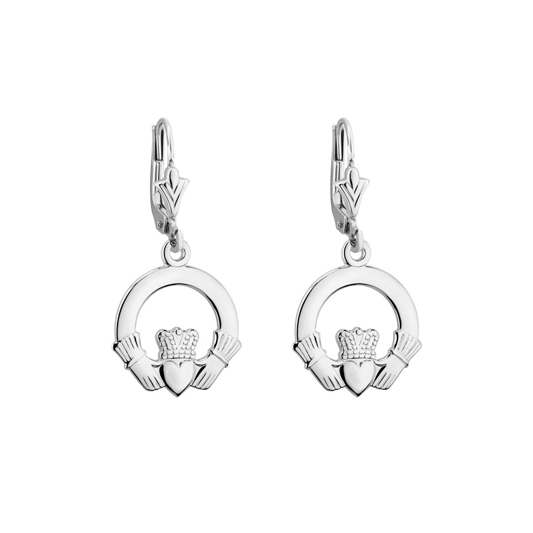 plain image of solvar 14k white gold claddagh drop earrings S3356 on the white background