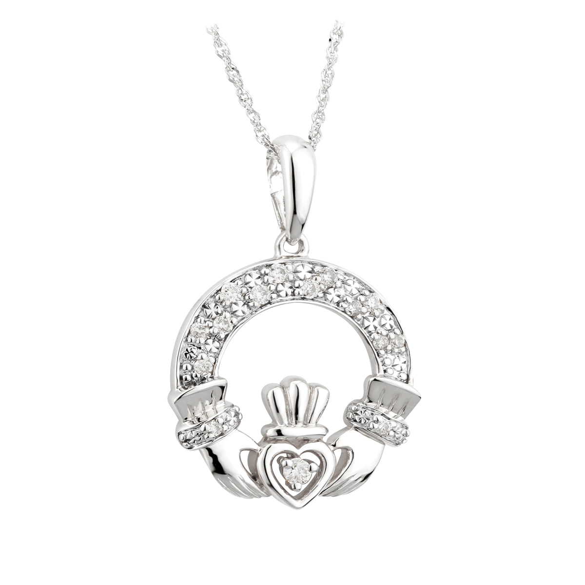 14k white gold diamond claddagh pendant s45603 from Solvar