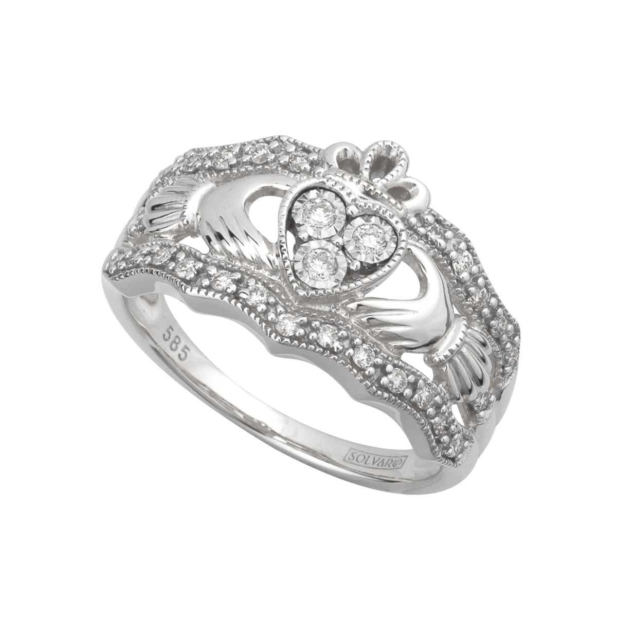 ladies 14k white gold diamond irish claddagh ring s21024 from Solvar