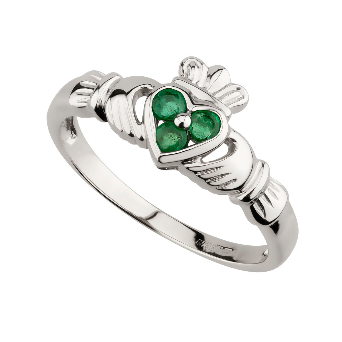 14K white gold emerald heart claddagh ring s2621 from Solvar