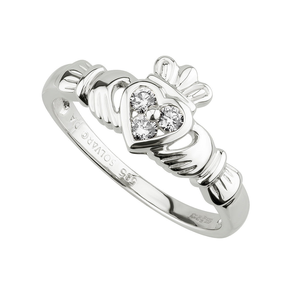 14K white gold diamond claddagh heart ring s2622 from Solvar