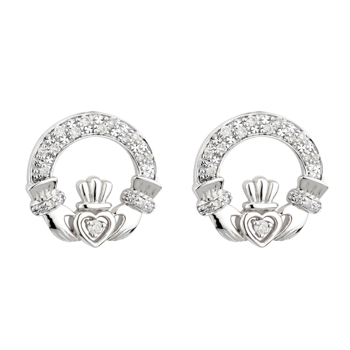 14K white gold diamond claddagh earrings s33479 from Solvar