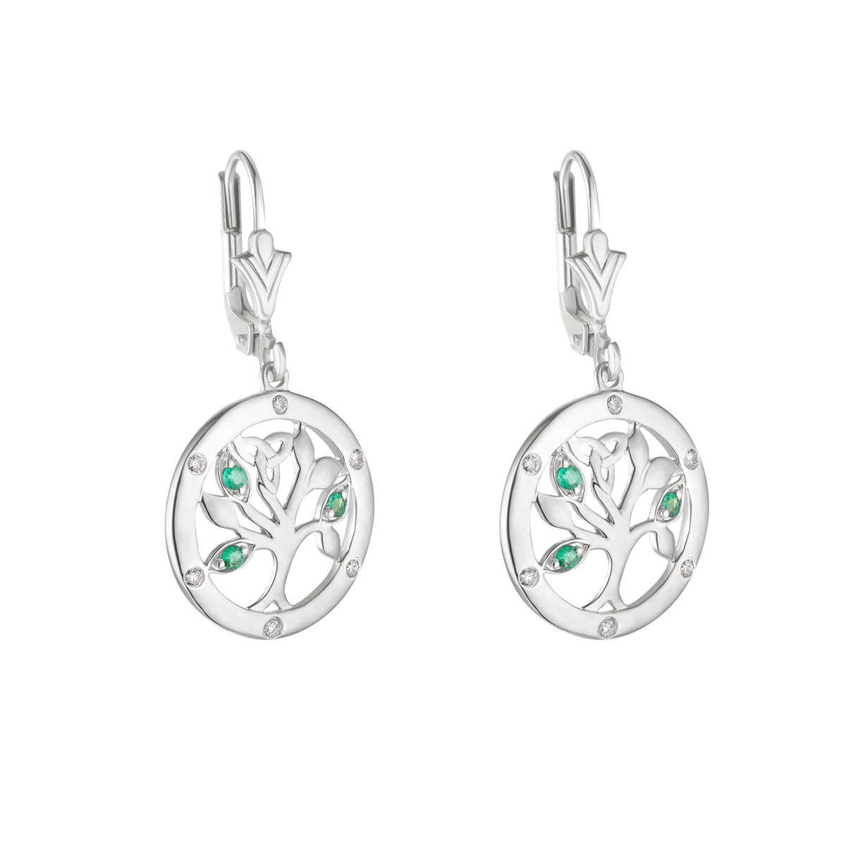 White Gold Flush Set Diamond Irish Tree of Life Earrings S34196 from Solvar Irish Jewellery