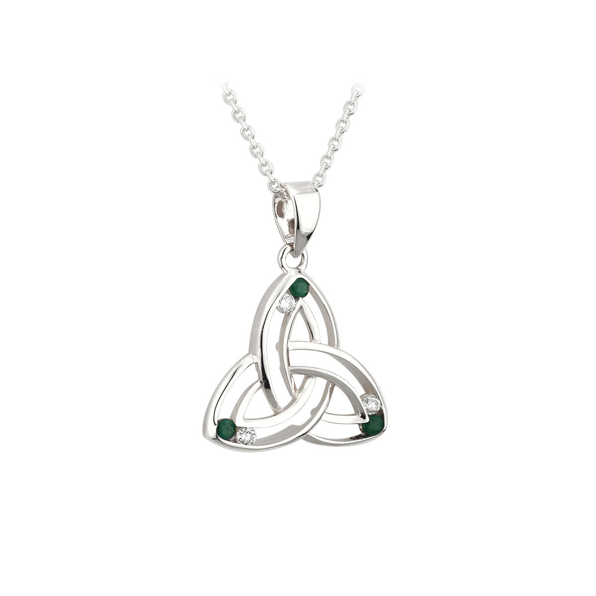 14k white gold diamond and emerald trinity knot pendant s46045 from Solvar