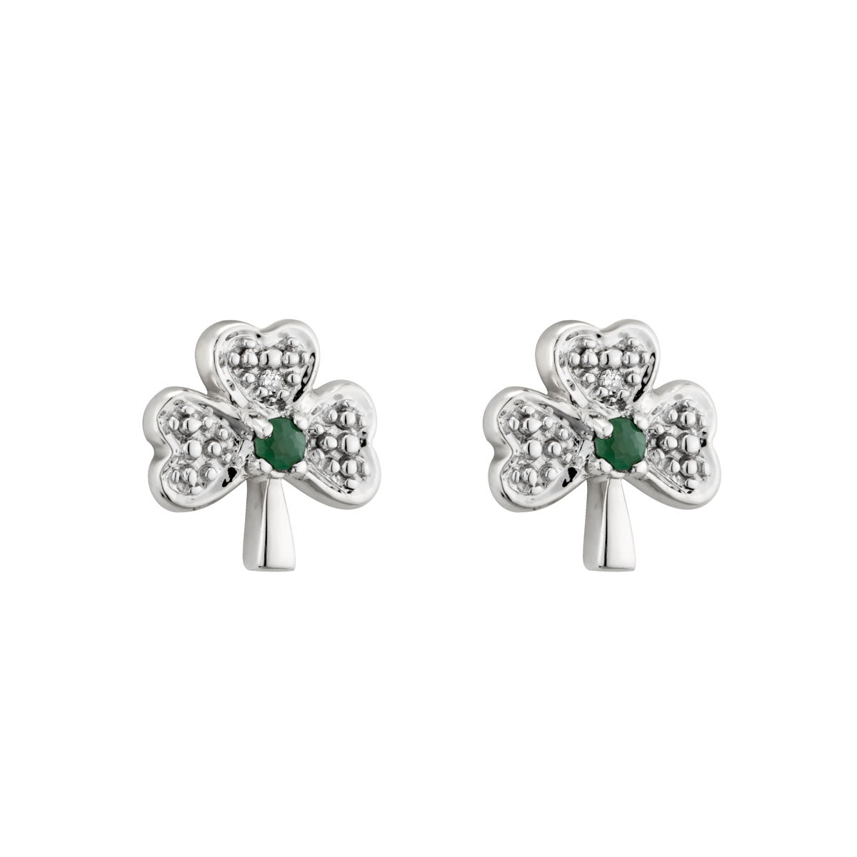 14k white gold diamond and emerald shamrock searrings s3977 from Solvar