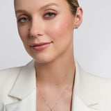 a model wearing a set of white gold diamond trinity knot jewellery 