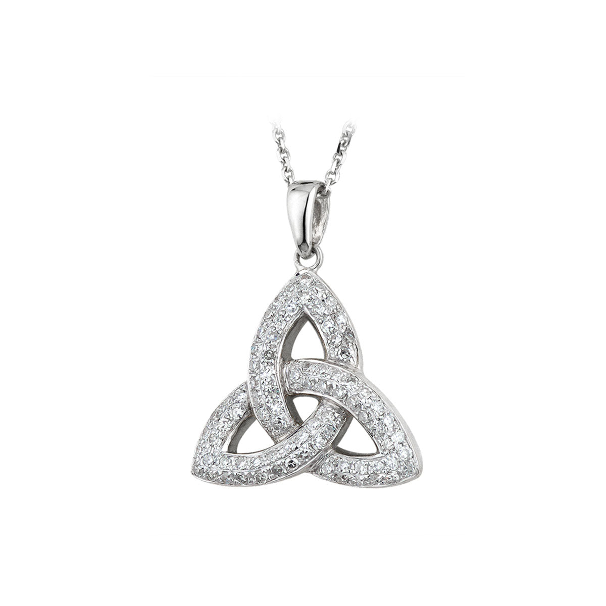 white gold diamond set trinity knot pendant S44501 on 18 inches white gold chain from Solvar